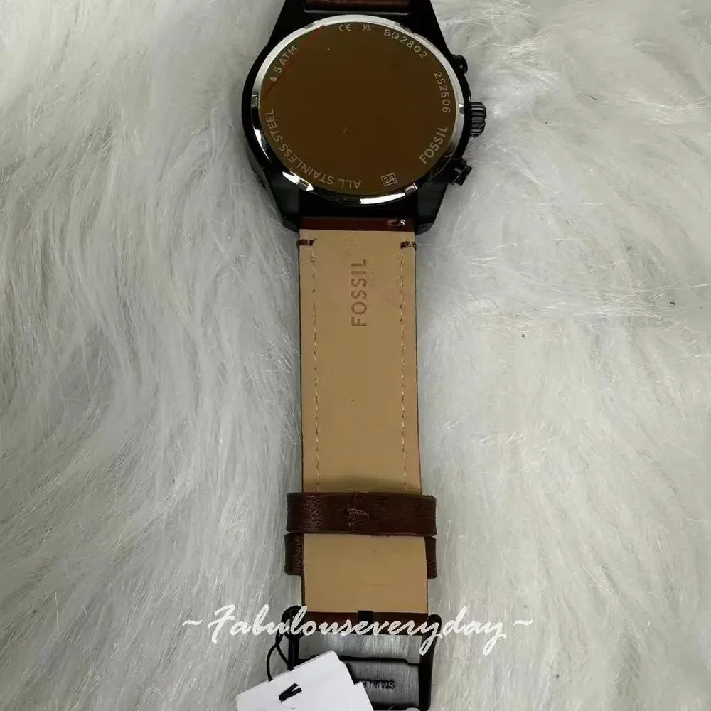 FOSSIL Men's Brox Multifunction Brown Leather Watch Black Dial 50mm BQ2802 NWT